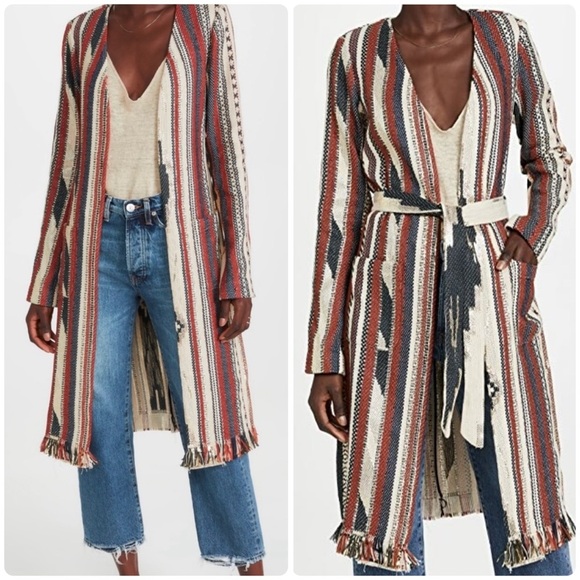 New! 🤠 Ramy Brook Cody Belted Fringe Jacquard Western Boho Cardigan/ Jacket 🤠 S - Picture 3 of 16